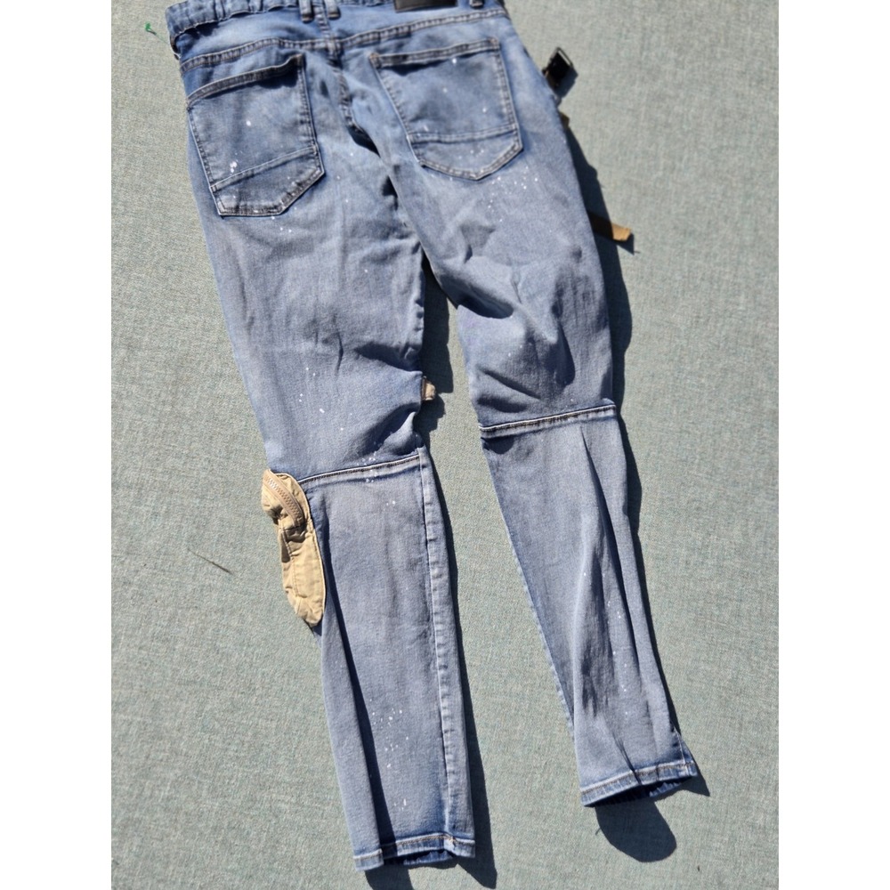 Decibel Jeans Mens 32 32 Distressed Denim Slim Cargo Streetwear Cyber Punk Rave - Picture 8 of 8